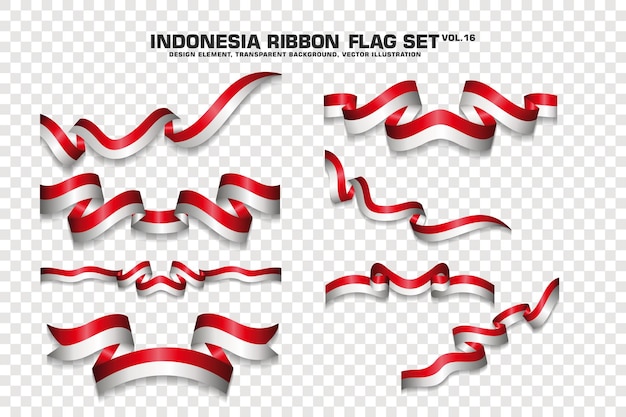 Set van Indonesië lint vlag, ontwerpelement. 3D op een transparante achtergrond. vector illustratie