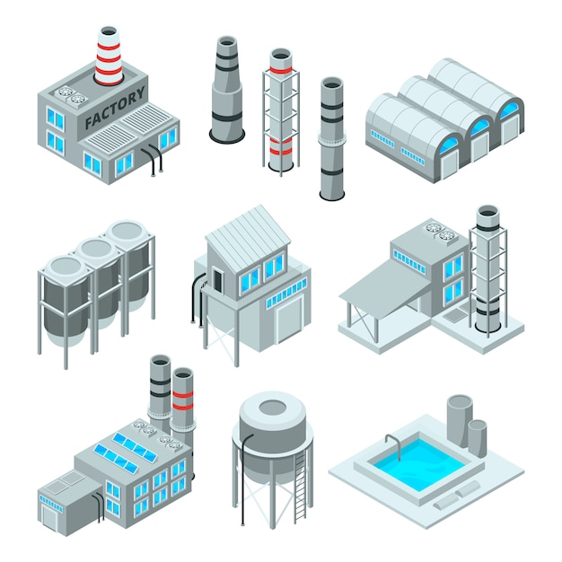 Set van industriële of fabrieksgebouwen