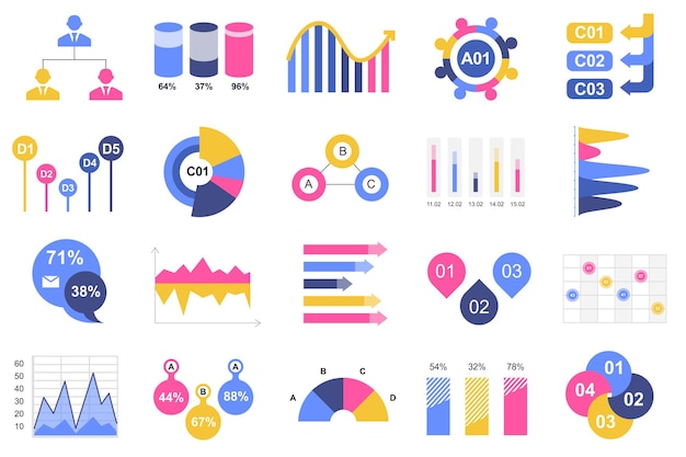 Set van infographic elementen data visualisatie vector ontwerpsjabloon met verschillende grafiek diagram