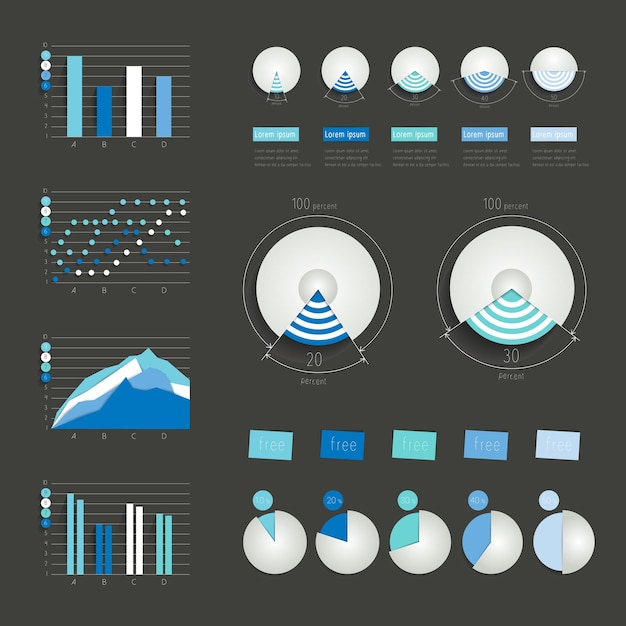 Vector set van infographics elementen grafieken grafieken cirkel grafieken diagrammen tekstballonnen 3d-ontwerp