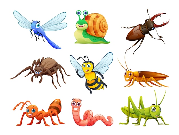 Set van insecten in cartoon-stijl