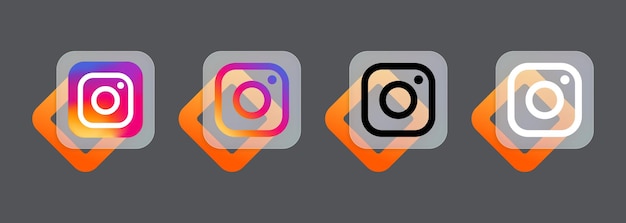 Set van instagram pictogrammen. pictogrammen voor sociale media. glasmorfisme stijl. realistische instagram-app-set. ui ux-gebruikersinterface. logo. vector. zaporizja, oekraïne - 24 juli 2021