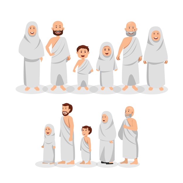 Set van islamitische familie dragen ihram