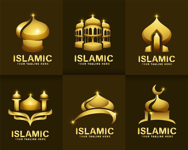 Set van islamitische gouden kleur en luxe logo