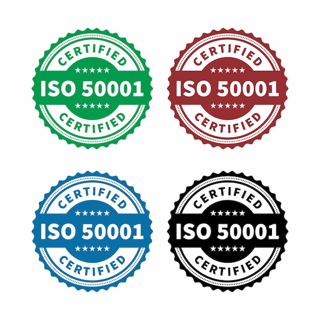 Set van ISO 50001 standaard certificaat badge Energiebeheer Vector stock illustratie