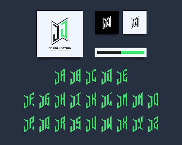 Set van JA JZ monogram logo collectie monogram bundel met groene kleur vorm stijl ontwerp