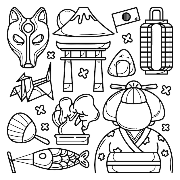 Set van Japan cultuur doodle