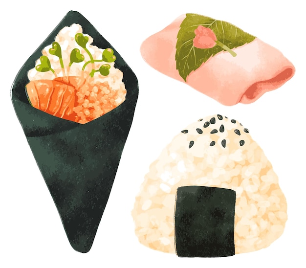 Vector set van japans eten aquarel handgeschilderde elementen illustraties