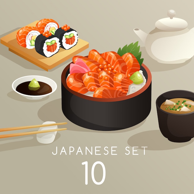 Set van japans eten illustratie