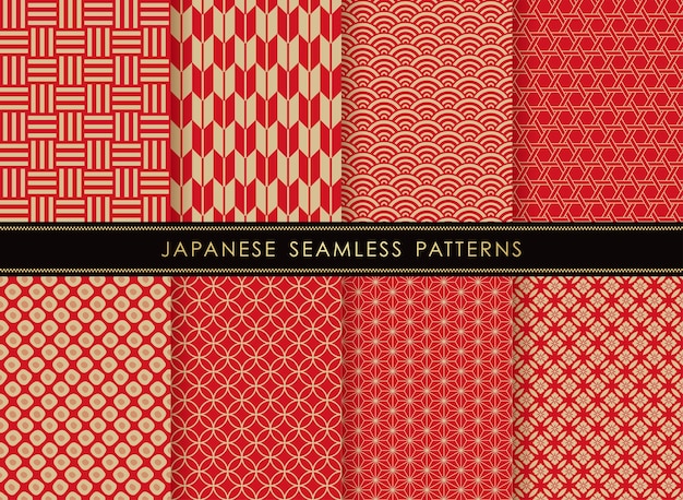 Set van Japanse naadloze vector vintage patronen