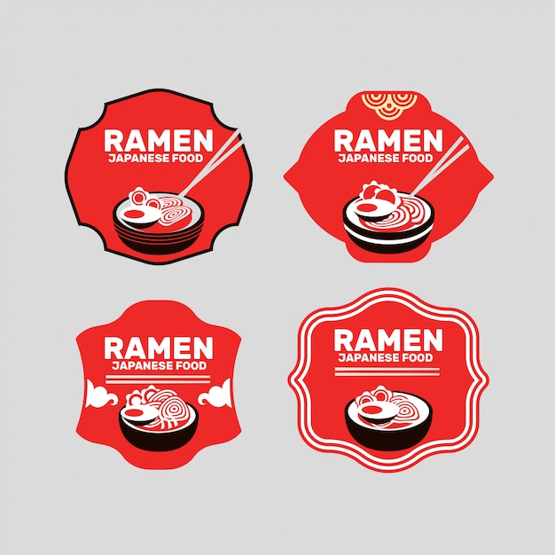 Set van japanse noedels of ramen badges