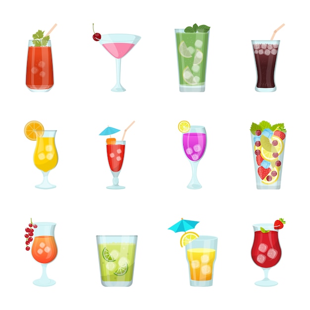 Vector set van juice glasses-pictogrammen