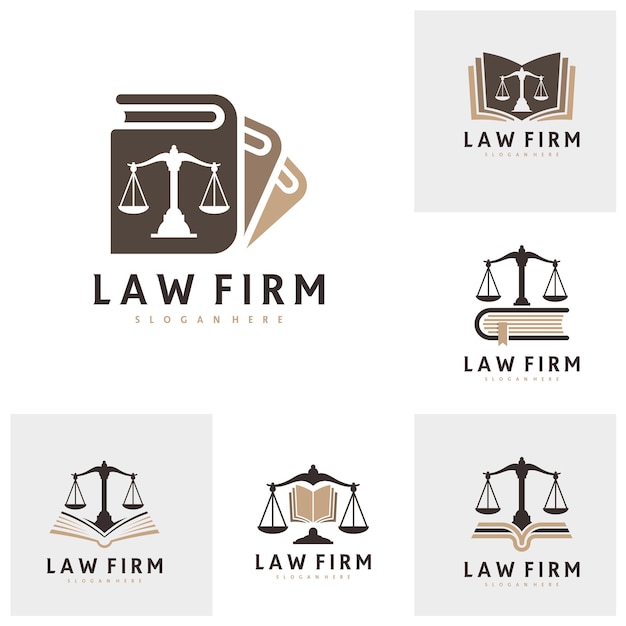 Set van Justitie boek logo vector sjabloon creatieve advocatenkantoor logo ontwerpconcepten