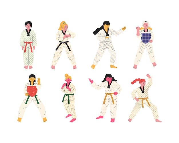 Vector set van karate poses vector illustratie in een vlakke stijl