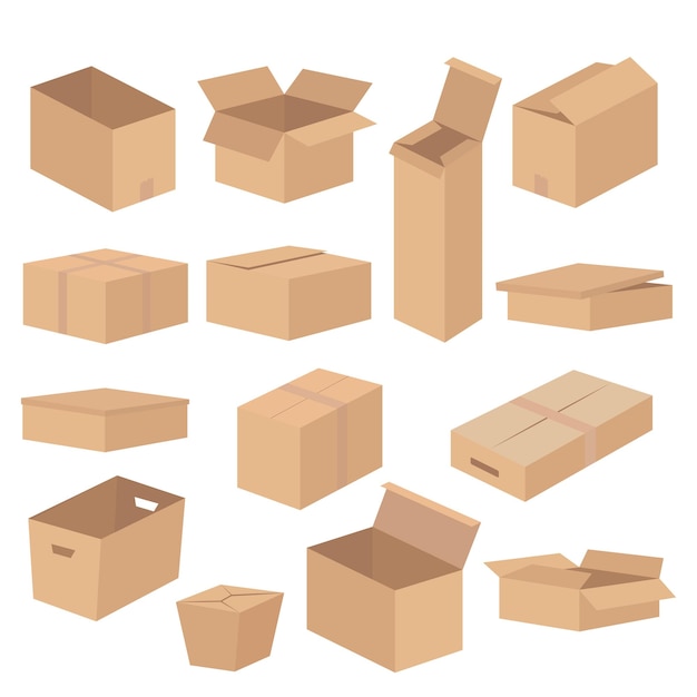 Set van kartonnen doos mockup voor uw ontwerp op witte voorraad vector illustratie