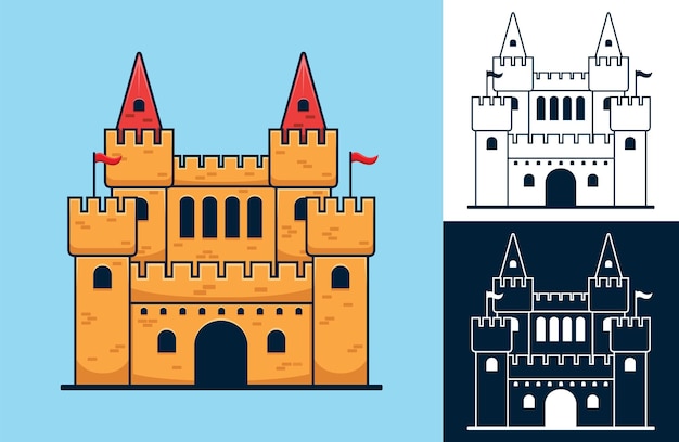 Set van kasteel. vectorbeeldverhaalillustratie in vlakke pictogramstijl