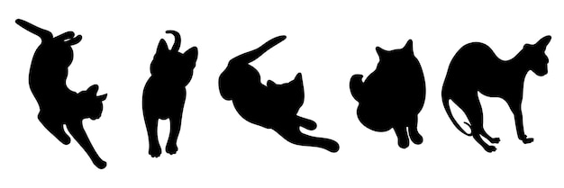 Set van katten silhouetten zwarte huisdieren vector verschillende dierlijke poses