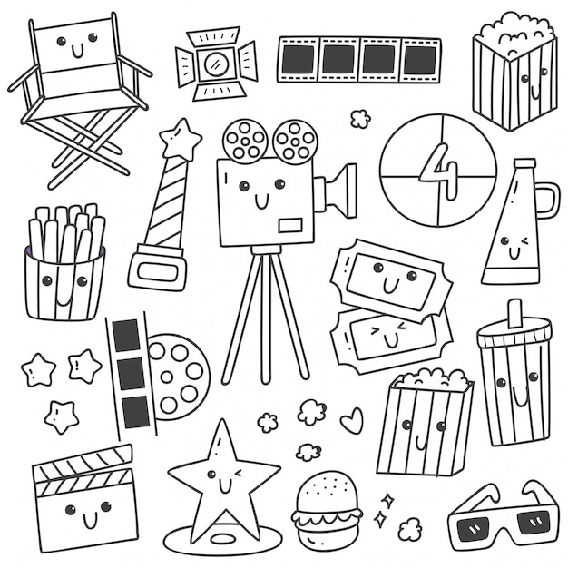 Set van kawaii stijl film doodles lijntekeningen