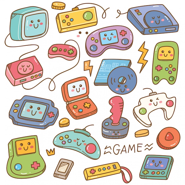 Set van kawaii videogames doodle