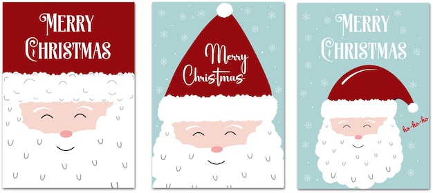 Set van kerst- en nieuwjaarswenskaarten met belettering handgetekende decoratieve elementen