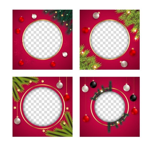 Set van kerst fotolijstjes pijnboomtak en rode bal