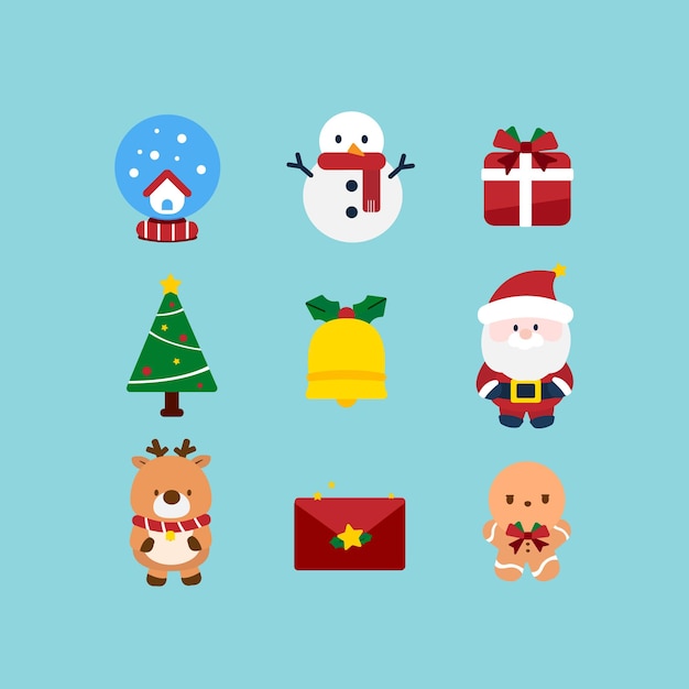Set van kerst icoontjes op blauwe achtergrond