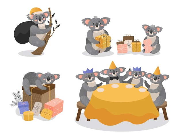 Vector set van kerst koala's geïsoleerd op wit