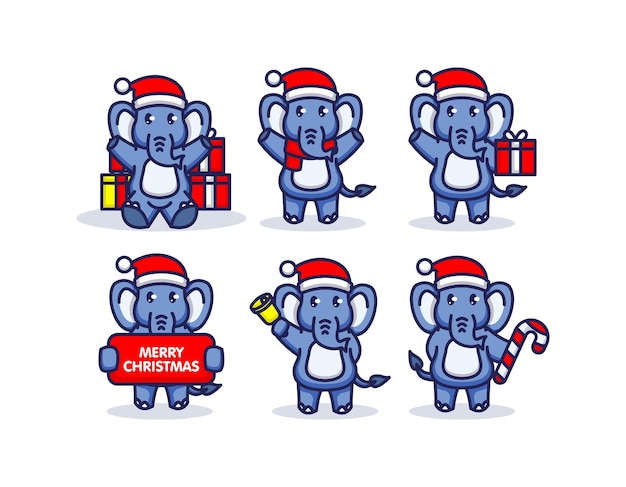 Set van kerst olifant mascotte ontwerp