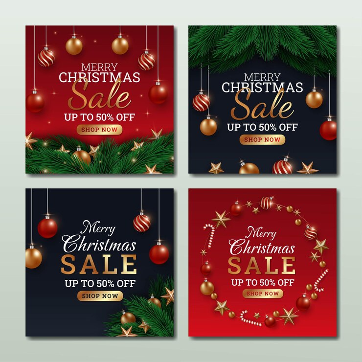Vector set van kerst verkoop sociale media illustratie