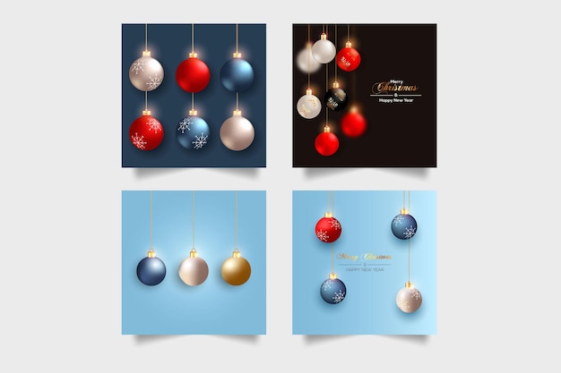 Set van kerstbal Realistische gouden zilveren blauwe en rode kleur