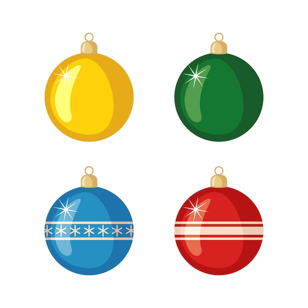 Vector set van kerstballen pictogrammen in vlakke stijl geïsoleerd op een witte achtergrond. vector illustratie.