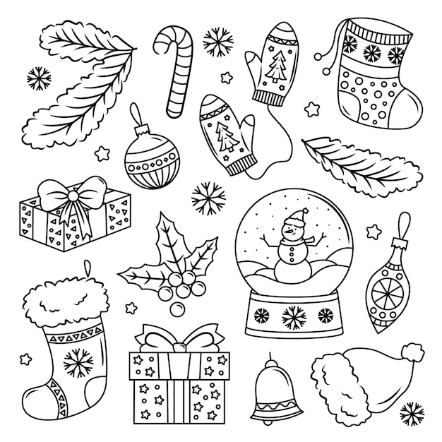 set van kerstelementen Kleurrijke vector feestelijke items Kerstillustratie Kerstdecoratie