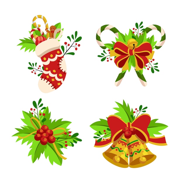 Set van kerstfeestelijke versieringen Illustratiecollectie