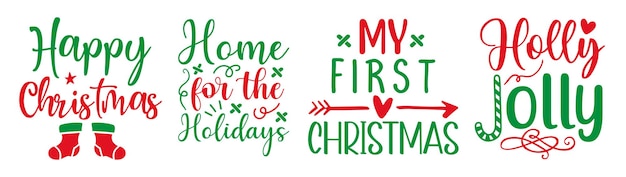 Set van Kerstmis kleurrijke typografie SVG gesneden bestanden met witte achtergrond