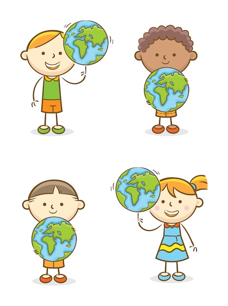 Vector set van kinderen met globe