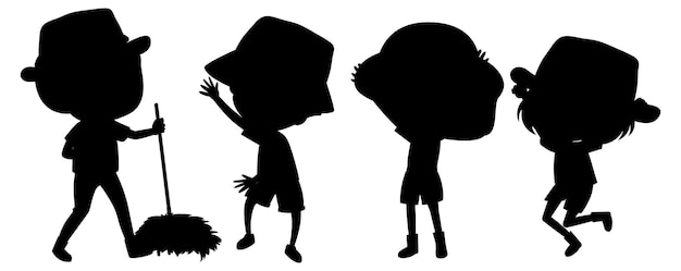 Set van kinderen silhouet stripfiguur