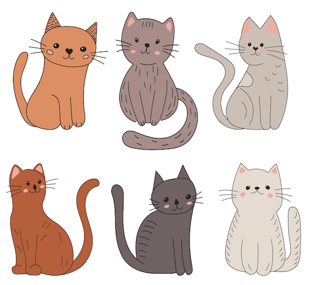 Vector set van kittens karakters in doodle stijl op witte achtergrond vector