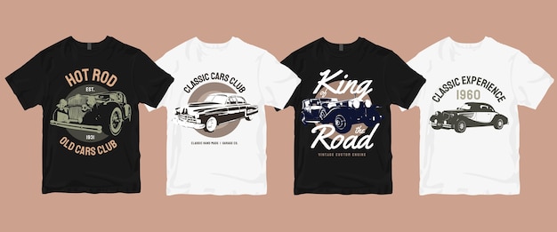 Set van klassieke oude auto t-shirt bundel