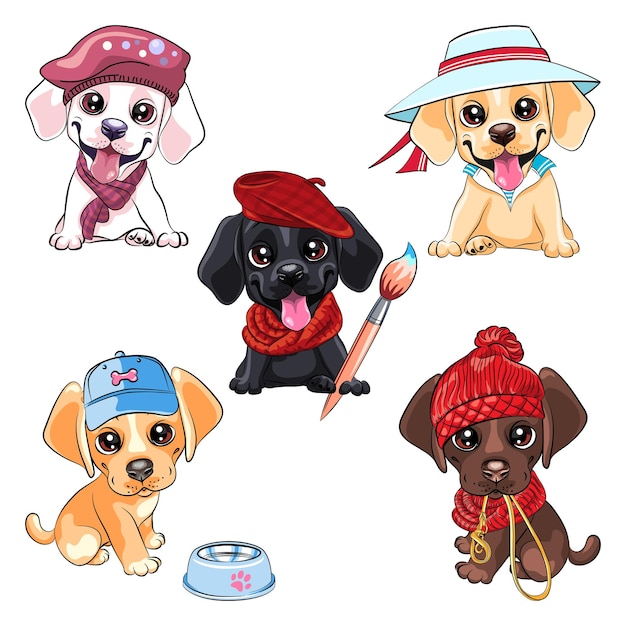 Vector set van kleine puppy labrador retriever hond