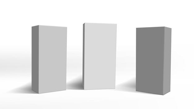 Vector set van kleine witte kartonnen dozen met schaduwen