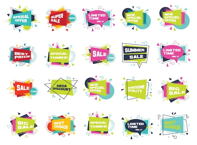 Set van kleurrijke abstracte chat label vector korting reclame en promotie banners