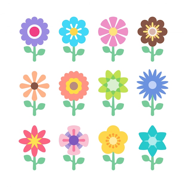 Set van kleurrijke bloem iconen. floral kleurrijke abstract element. premium ontwerp