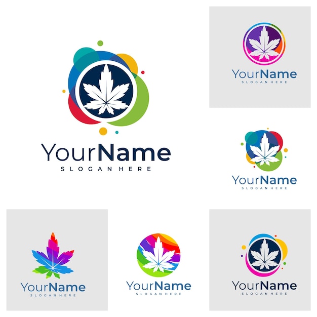 Set van kleurrijke Cannabis logo Creatieve Cannabis logo ontwerpconcepten