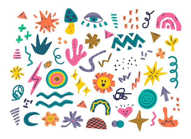 Set van kleurrijke hand getrokken doodles van verschillende vormen abstracte elementen vector illustratie