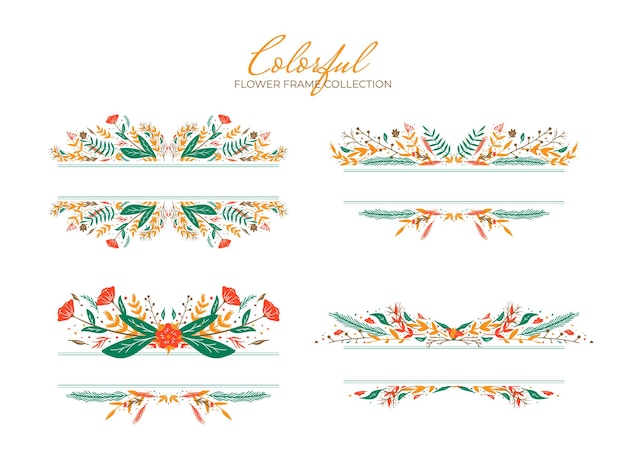 Set van kleurrijke handgetekende bloemenrand collectie vector premium illustratie sjabloon