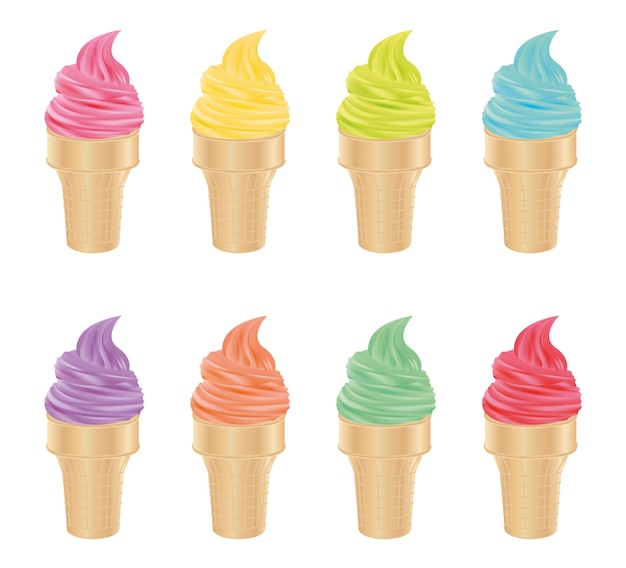Set van kleurrijke ijsjes op een kegel