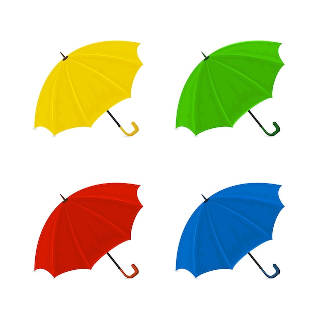 Set van kleurrijke paraplu's op een witte achtergrond