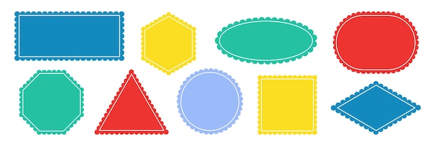 Set van kleurrijke scalloped frames geometrische speelse vormen stickers met golvende bochten rand voor kinderen tag