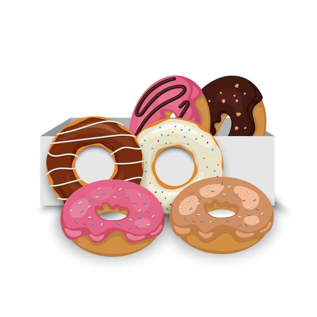 Vector set van kleurrijke smakelijke donuts, vectorillustratie