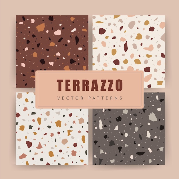 Set van kleurrijke terrazzo-imitatie Naadloze patronen met glasmarmer en natuursteen